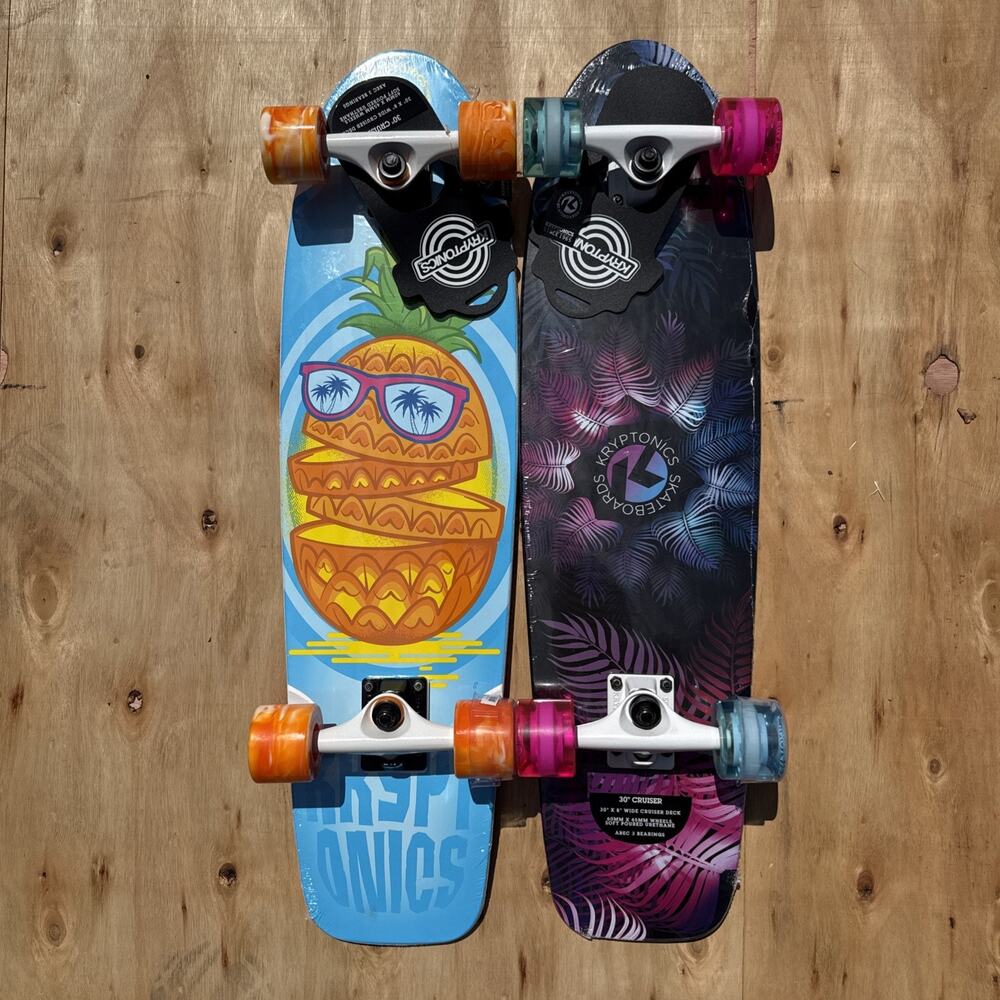 (2X bundle) Kryptonics Complete Cruiser Skateboards 30"x8" tahiti x pineapple